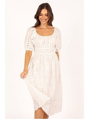 Petal & Pup White Eyelet Puff-Sleeve Midi Dress